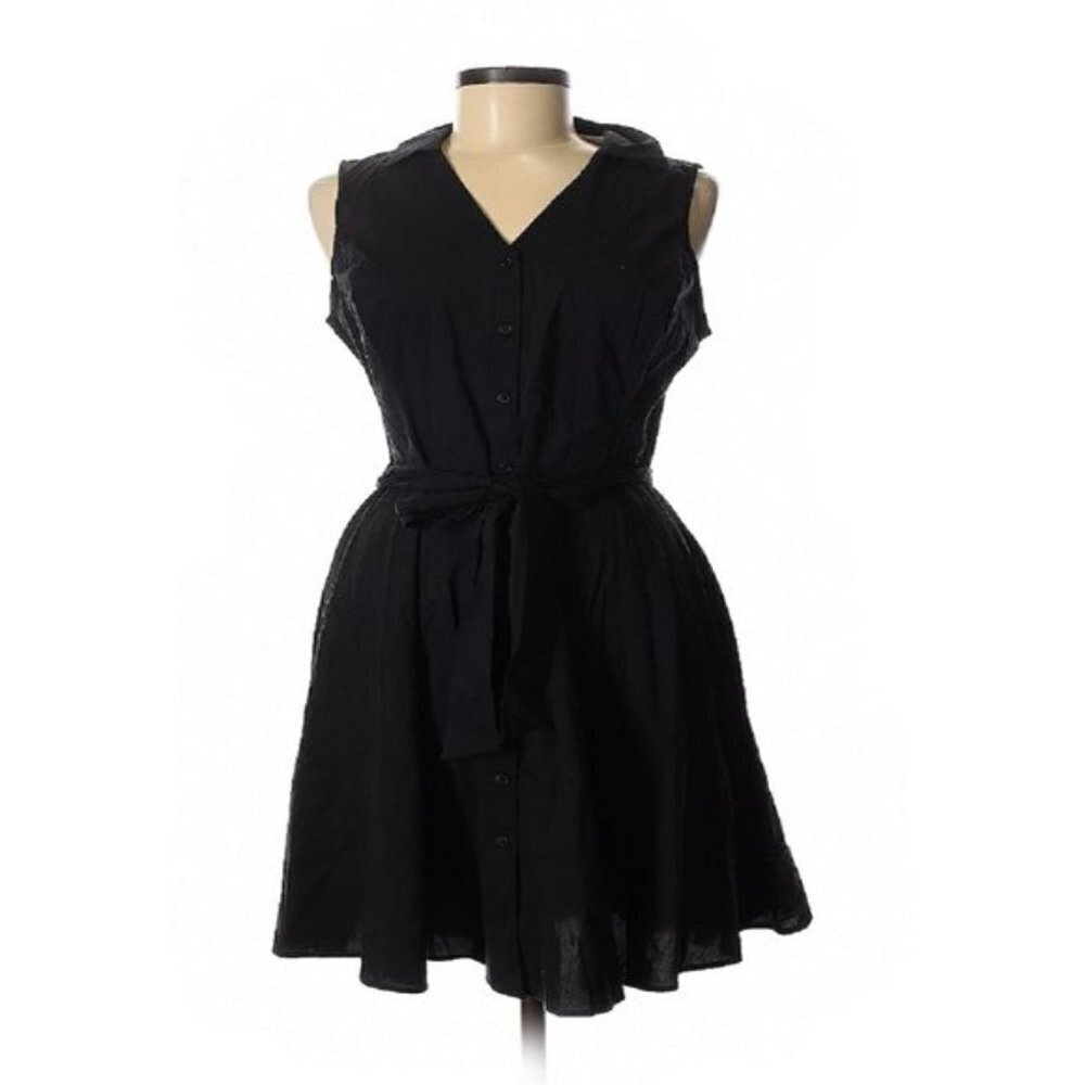 NWT Aqua Button Down Belted Midi Shirt Dress Black Sz. L